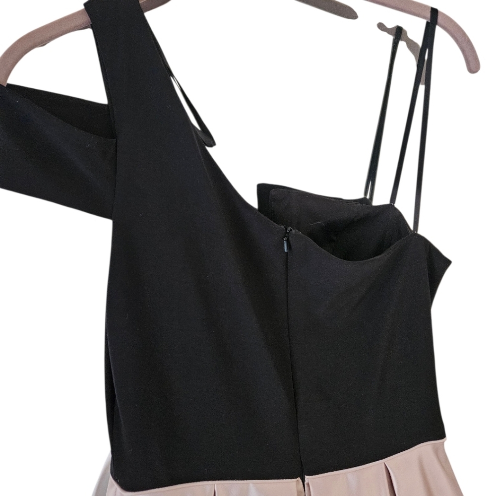 Betsy & Adam One-Shoulder Satin Ballgown Black/Champagne Size 8 $259 - Picture 6 of 8